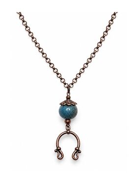 Boho Turquoise Pendant Necklace, Antique Copper Horseshoe Charm Necklace